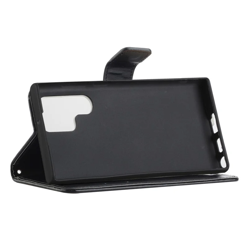 For Samsung Galaxy S23 Ultra Butterfly Flower Imprinted PU Leather Phone Case Wallet Stand Feature Smartphone Cover - Black