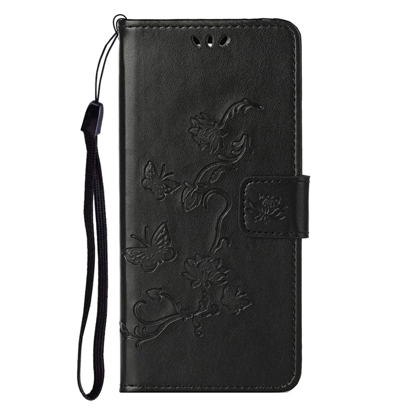 For Samsung Galaxy S23 Ultra Butterfly Flower Imprinted PU Leather Phone Case Wallet Stand Feature Smartphone Cover - Black