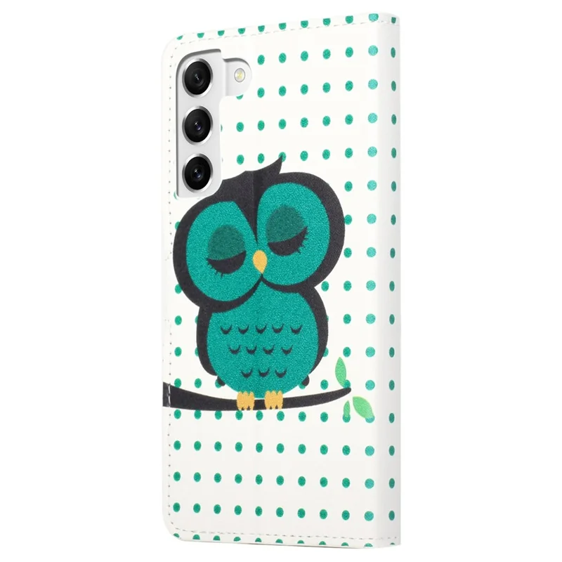 For Samsung Galaxy S23 Phone Case, Pattern Printing Full Protection PU Leather Folio Flip Wallet Cover with Stand - Dots  /  Owl