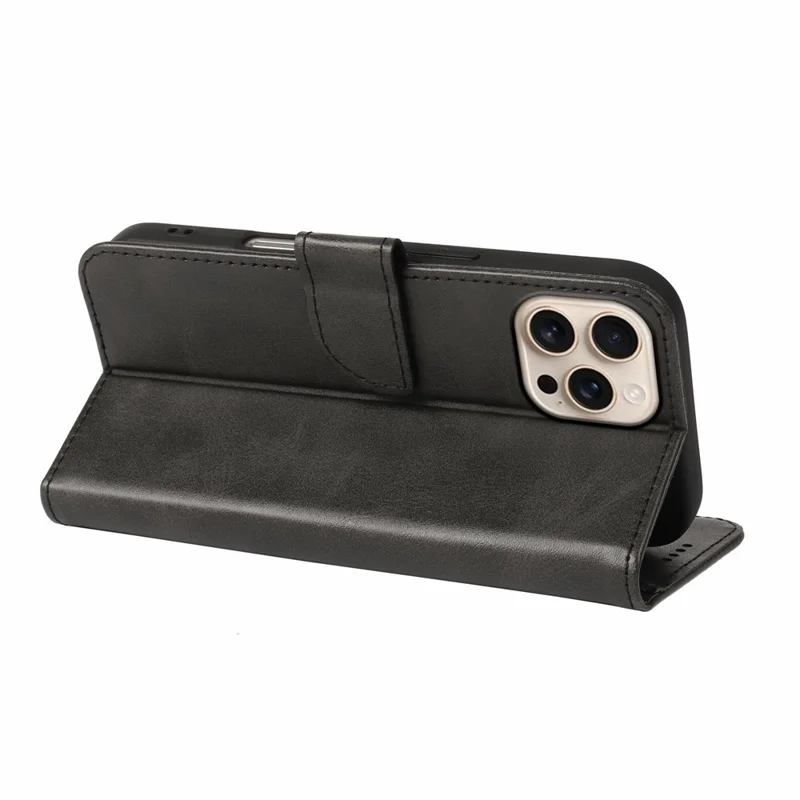 iPhone 16 Pro Hülle Brieftasche Ständer Messer Verschluss Kalb Textur Leder Handyhülle - Schwarz