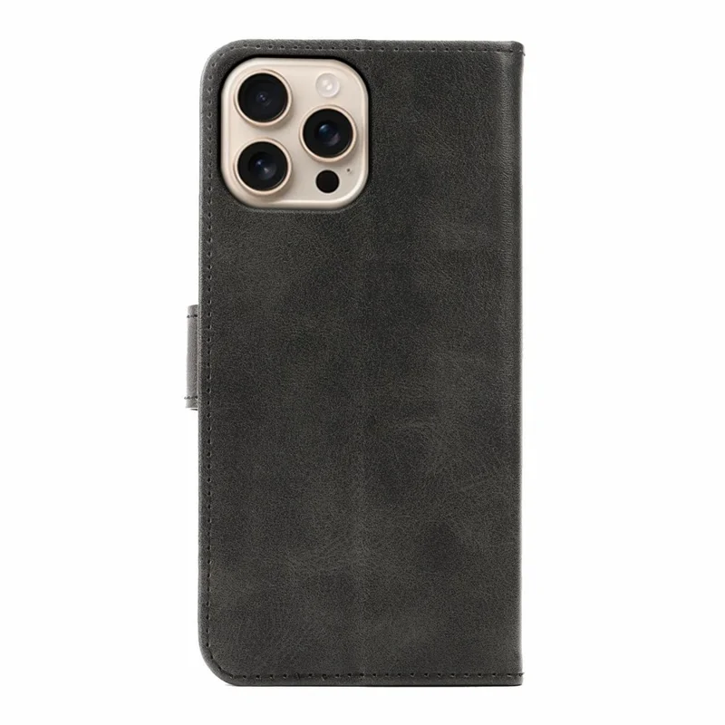 For iPhone 14 Pro Case Wallet Stand Magnetic Closure Calf Texture Leather Phone Cover - Black
