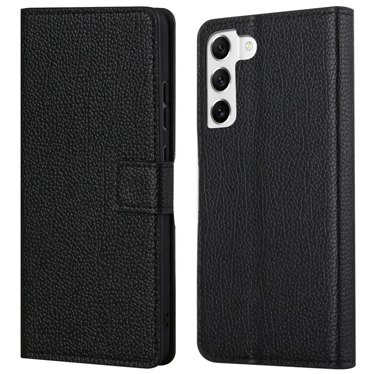 Litchi Texture Phone Case Para Samsung Galaxy S23, Folio Flip PU Leather + TPU Telephet Cover With Stand - Negro
