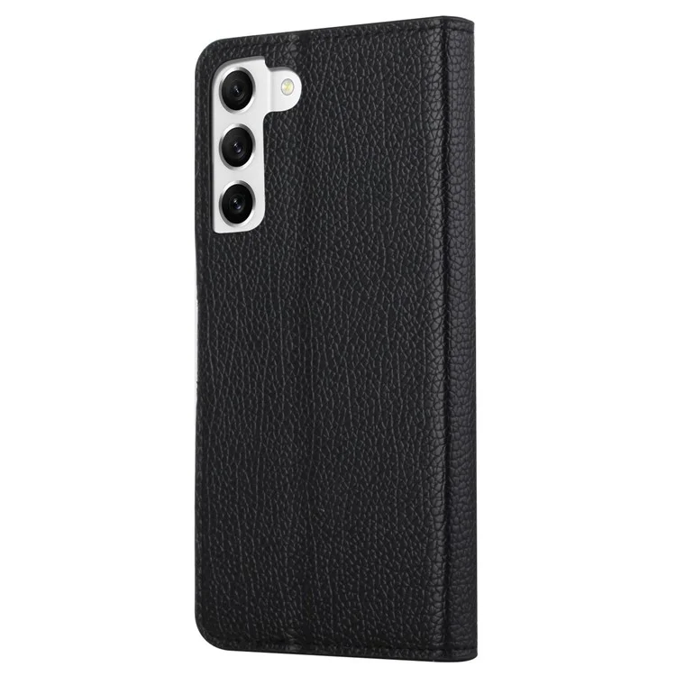 Litchi Texture Phone Case Para Samsung Galaxy S23, Folio Flip PU Leather + TPU Telephet Cover With Stand - Negro