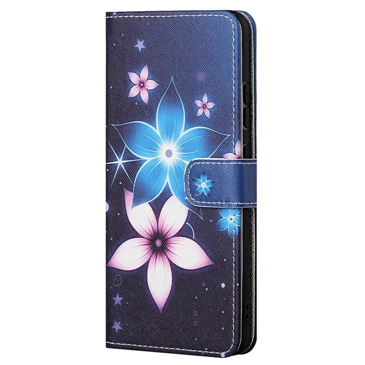 Para Samsung Galaxy S23 Cross Texture PU Leather Scratch Proof Cover 3D Pattern Printing Foldable Stand Wallet Case - Blue Flower
