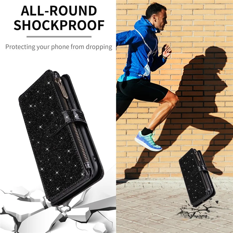 ASUWISH For Honor Magic6 Lite 5G  /  X9b 5G Case 10 Card Holder Glitter Leather Phone Cover with Crossbody Strap - Black