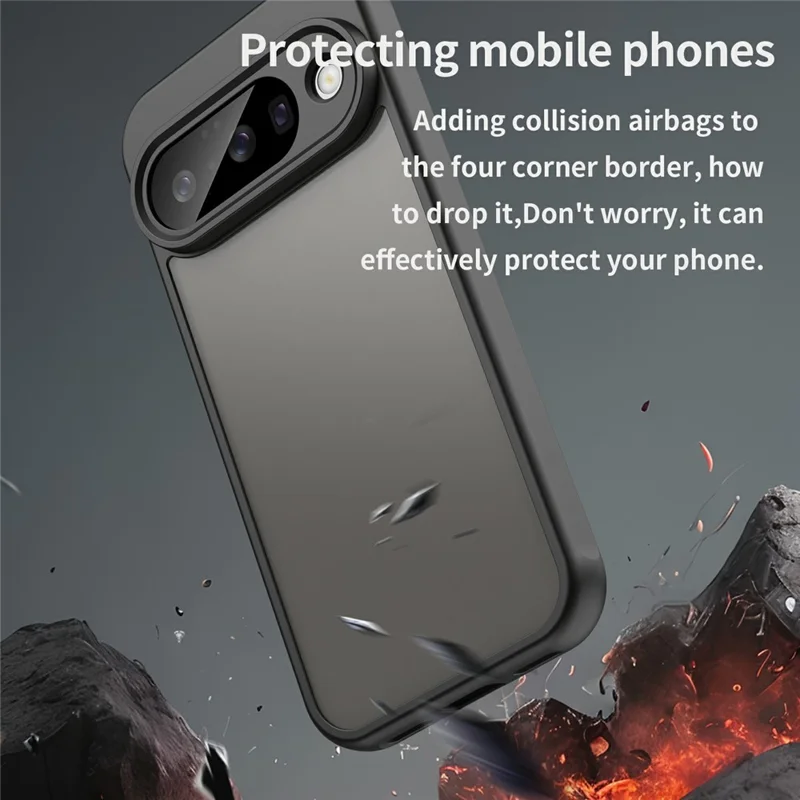 For Google Pixel 10 Case Drop Proof Airbags Frosted Translucent PC + TPU Phone Back Cover - Black