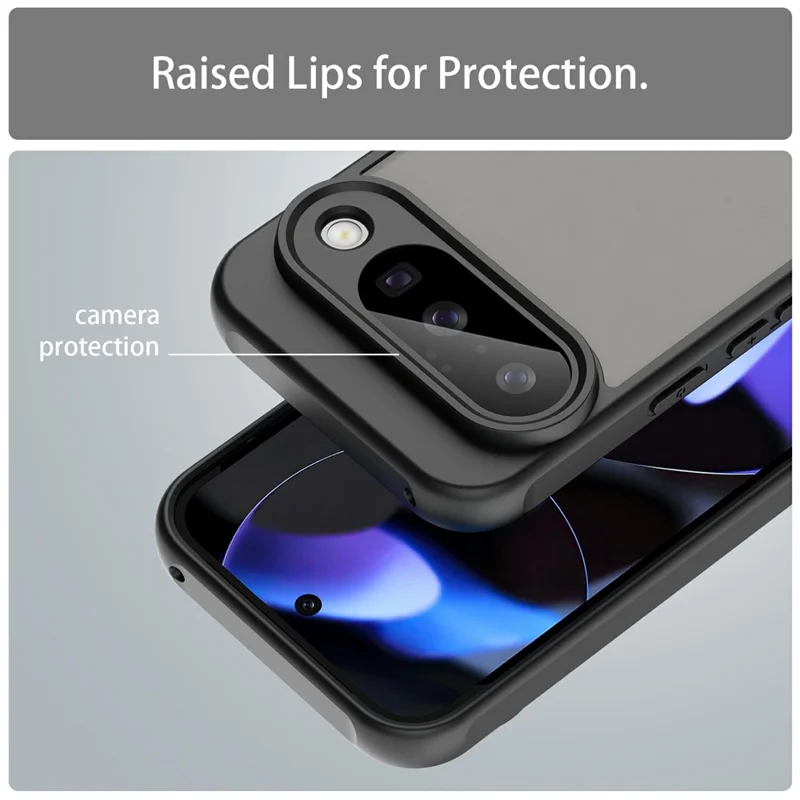 For Google Pixel 10 Case Drop Proof Airbags Frosted Translucent PC + TPU Phone Back Cover - Black
