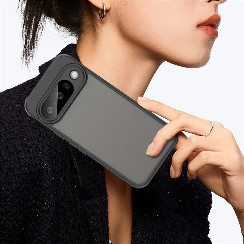 For Google Pixel 10 Case Drop Proof Airbags Frosted Translucent PC + TPU Phone Back Cover - Black