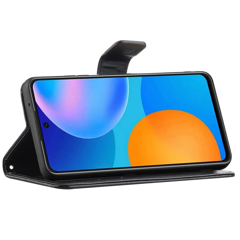 For Samsung Galaxy S23 Butterfly Flower Imprinted PU Leather Phone Case Wallet Hands-free Stand Smartphone Cover - Black