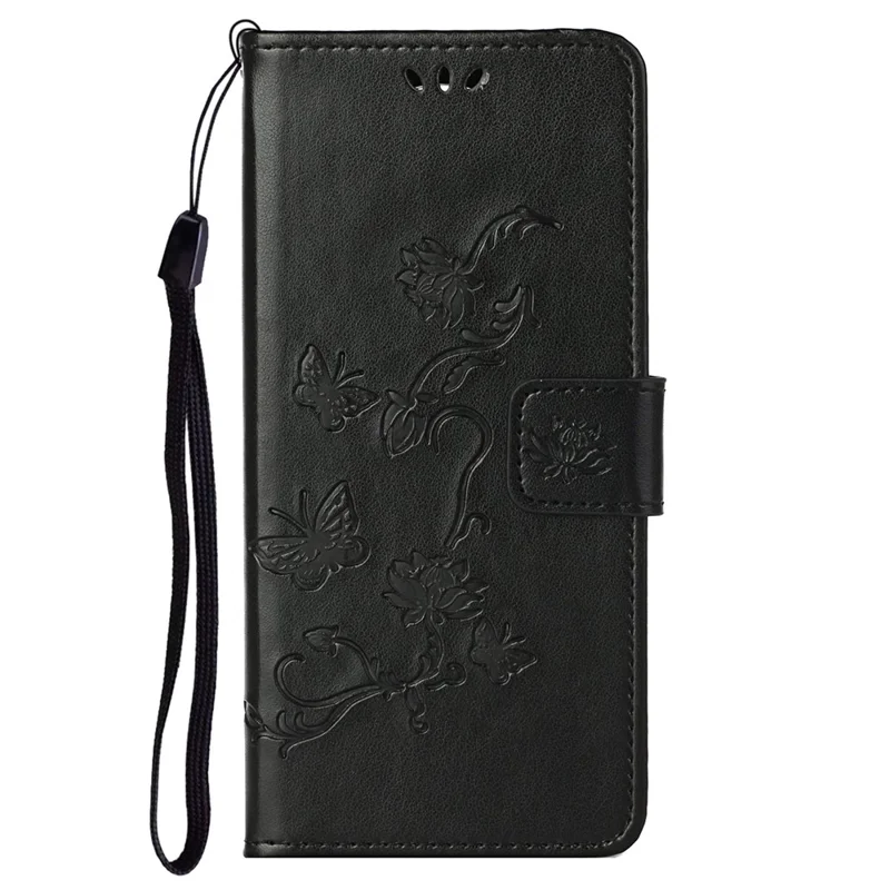 For Samsung Galaxy S23 Butterfly Flower Imprinted PU Leather Phone Case Wallet Hands-free Stand Smartphone Cover - Black