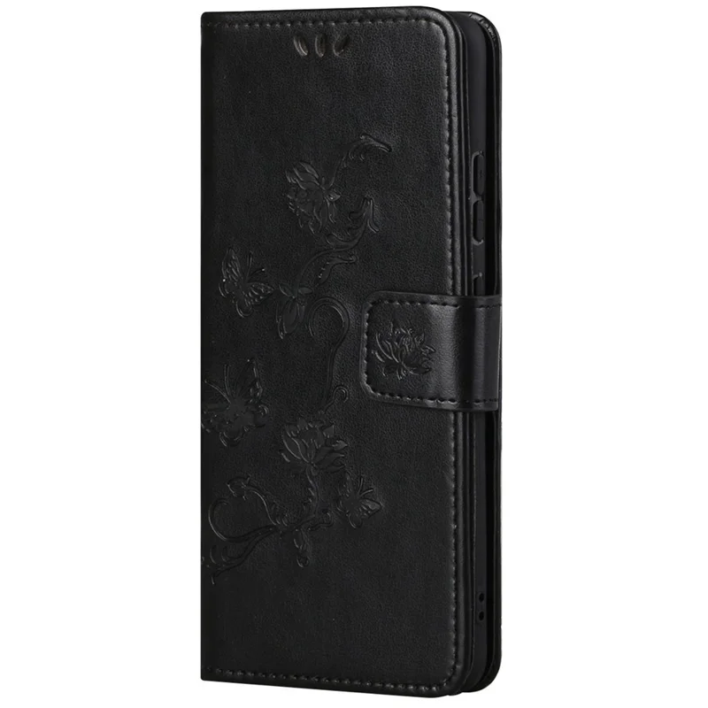 For Samsung Galaxy S23 Butterfly Flower Imprinted PU Leather Phone Case Wallet Hands-free Stand Smartphone Cover - Black