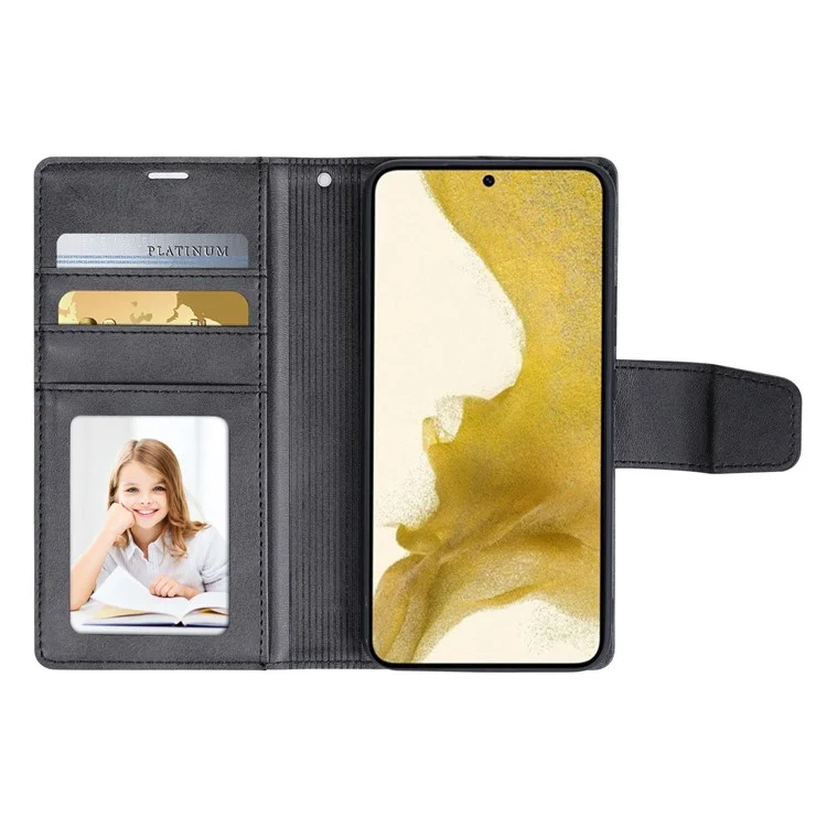 HANMAN Miro2 Series for Samsung Galaxy S22 5G Detachable Flip Phone Wallet Case PU Leather Magnetic Anti-drop Phone Cover Stand - Black