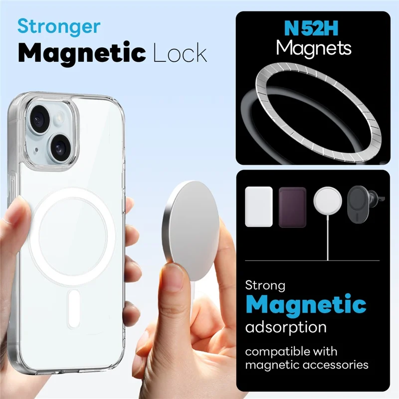 NORTHJO Hülle für iPhone 15 kompatibel mit MagSafe PC + TPU Handyhülle mit Panzerglas-Folie - Transparent