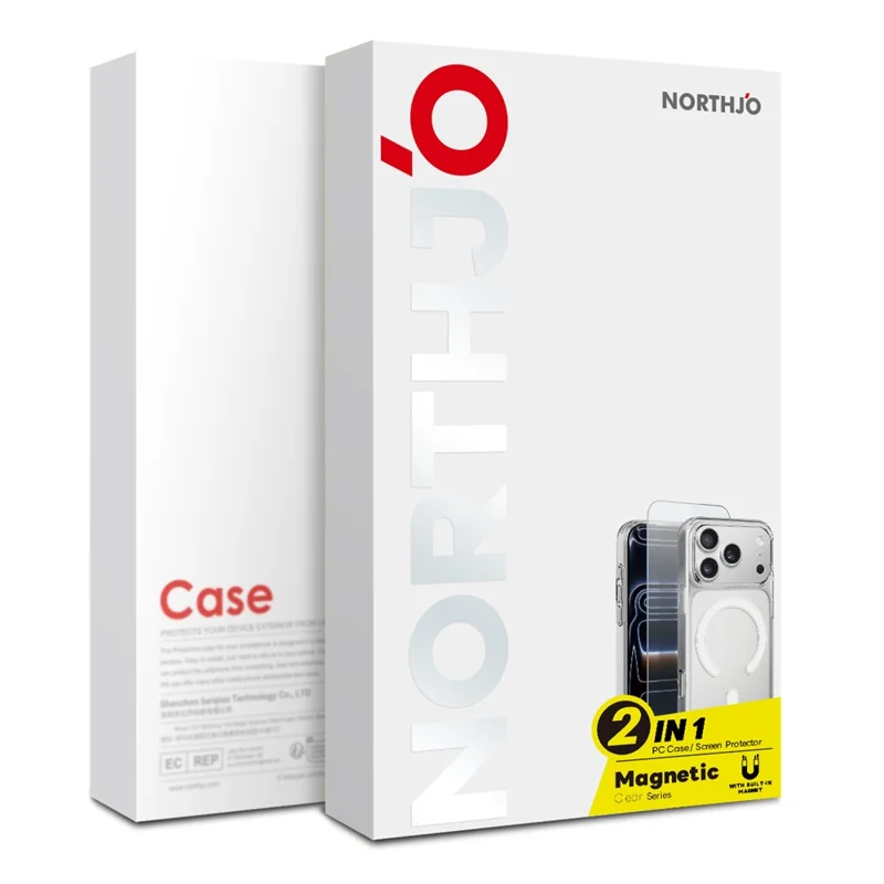 NORTHJO Para iPhone 16 Plus Capa Compatível com MagSafe PC + Capa de Telefone TPU com Película de Vidro Temperado - Transparente