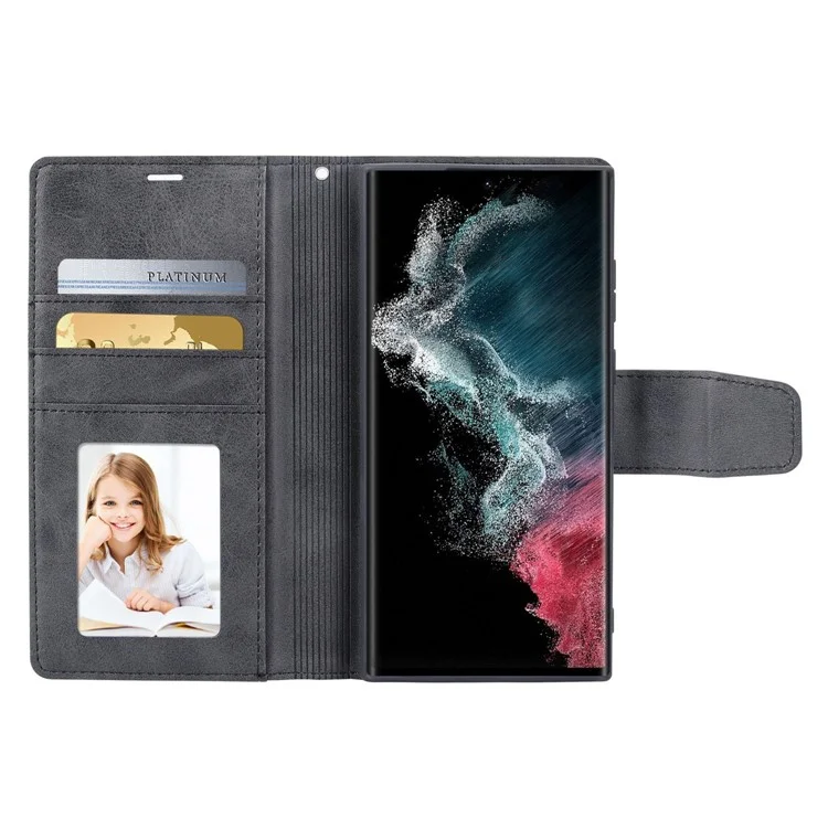 Hanman Miro2 Série Flip Phone Wallet Case Pour Samsung Galaxy S22 Ultra 5G PU le Cuir Stand Magnétique Détachable Couverture de Smartphone 2-en-1 - le Noir