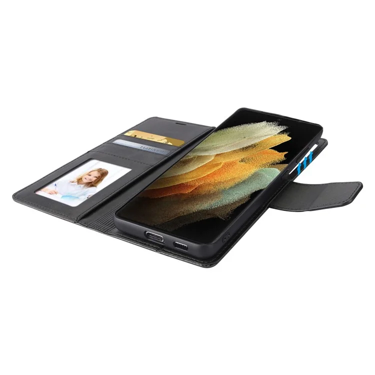 Hanman Miro2 Série Flip Phone Wallet Case Pour Samsung Galaxy S22 Ultra 5G PU le Cuir Stand Magnétique Détachable Couverture de Smartphone 2-en-1 - le Noir