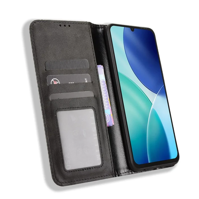 Für itel A100 4G Lederhülle Brieftasche Ständer Retro Textur Handyhülle - Schwarz