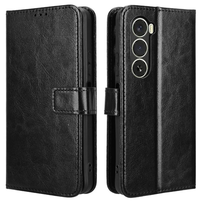 Futerał z syntetycznej skóry PU z paskiem do itel A100 4G, etui portfelowe z fakturą crazy horse - czarny