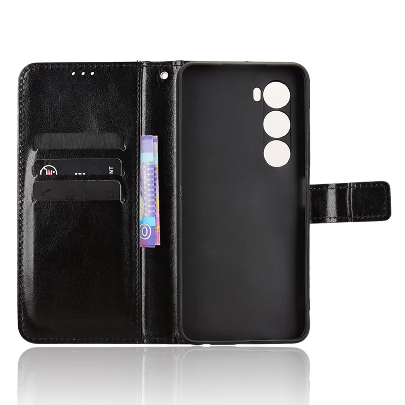 Futerał z syntetycznej skóry PU z paskiem do itel A100 4G, etui portfelowe z fakturą crazy horse - czarny