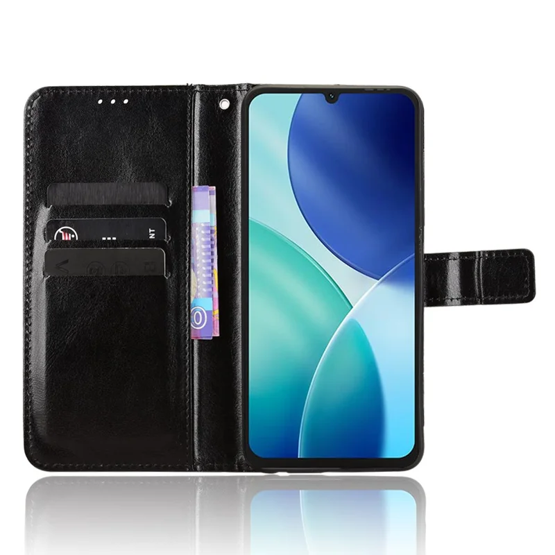 Futerał z syntetycznej skóry PU z paskiem do itel A100 4G, etui portfelowe z fakturą crazy horse - czarny