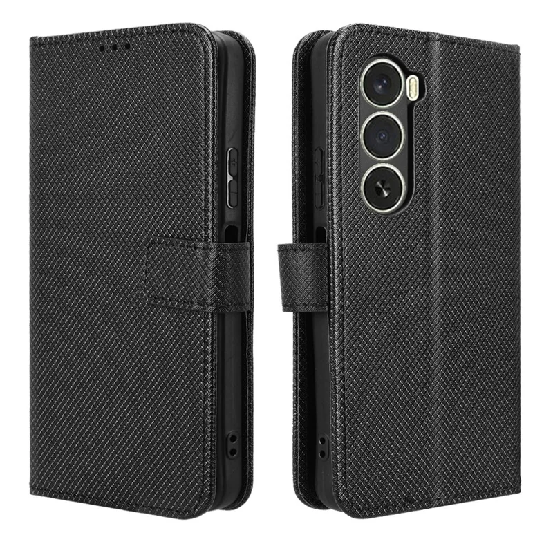 Custodia portafoglio in pelle con tracolla e texture a diamante per itel A100 4G - Nero