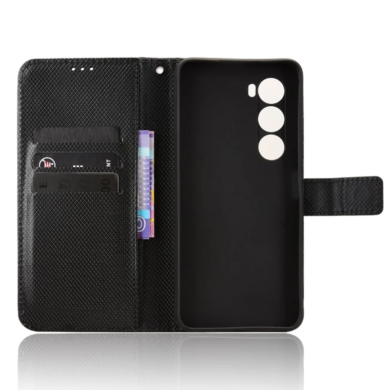 Custodia portafoglio in pelle con tracolla e texture a diamante per itel A100 4G - Nero