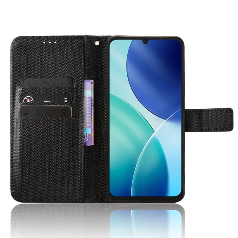 Custodia portafoglio in pelle con tracolla e texture a diamante per itel A100 4G - Nero