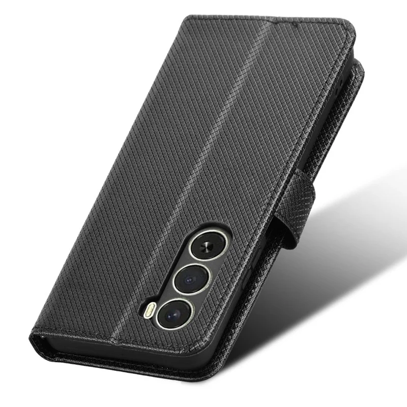 Custodia portafoglio in pelle con tracolla e texture a diamante per itel A100 4G - Nero