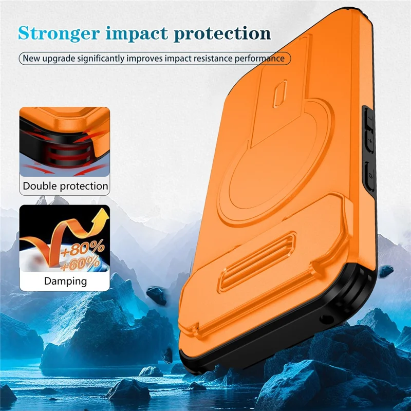 Obudowa do Google Pixel 9a z uchwytem, pokrywą obiektywu aparatu, PC + TPU, kompatybilna z MagSafe - Pomarańczowy