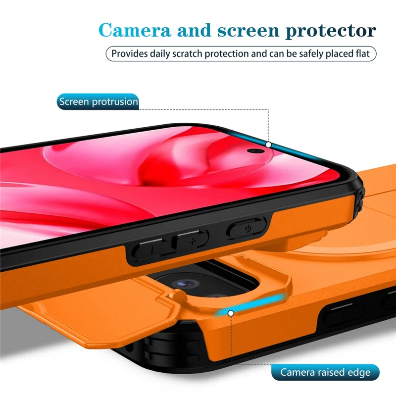 Obudowa do Google Pixel 9a z uchwytem, pokrywą obiektywu aparatu, PC + TPU, kompatybilna z MagSafe - Pomarańczowy