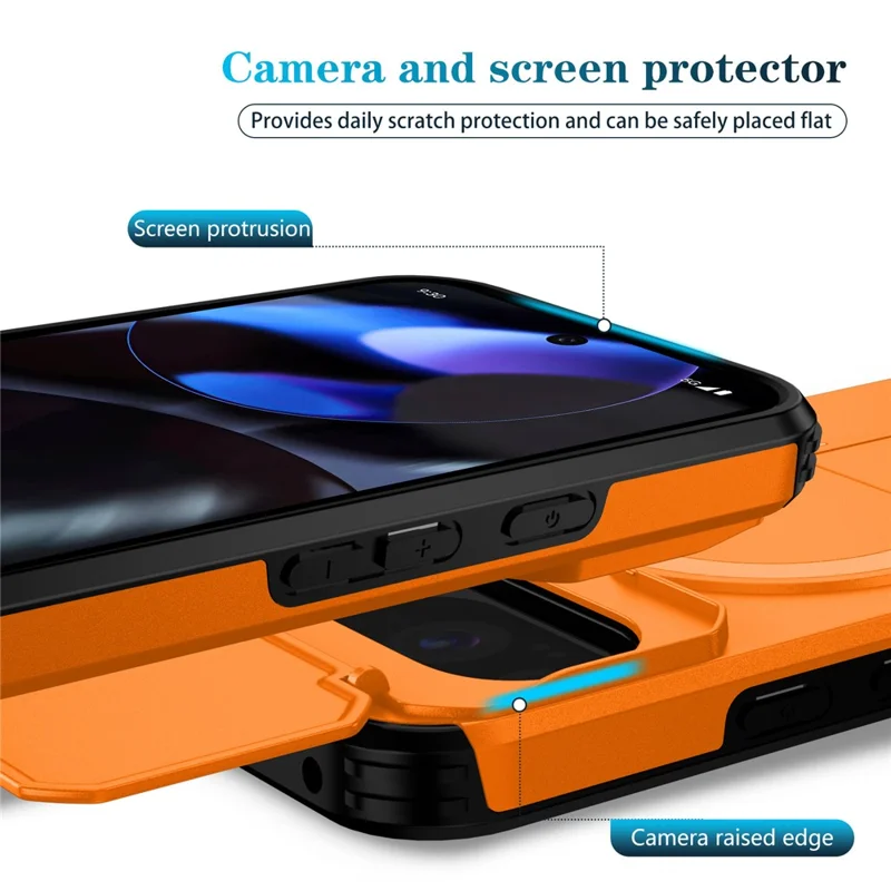Kickstand Case for Google Pixel 10 Pro / 10 / 9 Pro / 9 PC + TPU Camera Slider Phone Cover Magnetic Case - Orange