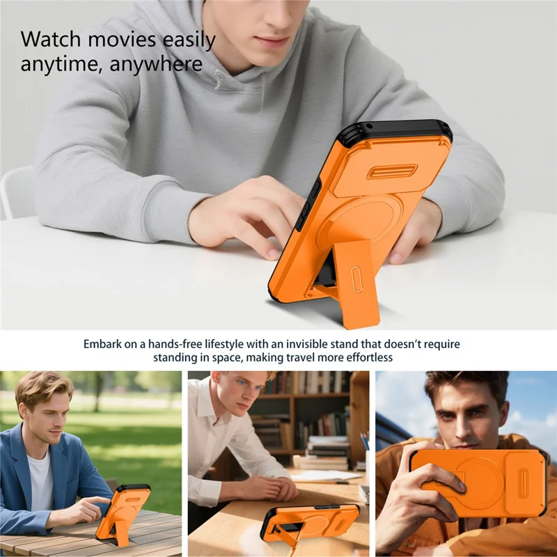 Kickstand Case for Google Pixel 10 Pro / 10 / 9 Pro / 9 PC + TPU Camera Slider Phone Cover Magnetic Case - Orange