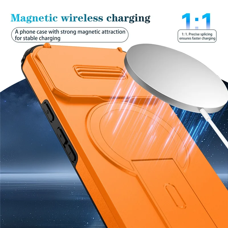 Kickstand Case for Google Pixel 10 Pro / 10 / 9 Pro / 9 PC + TPU Camera Slider Phone Cover Magnetic Case - Orange