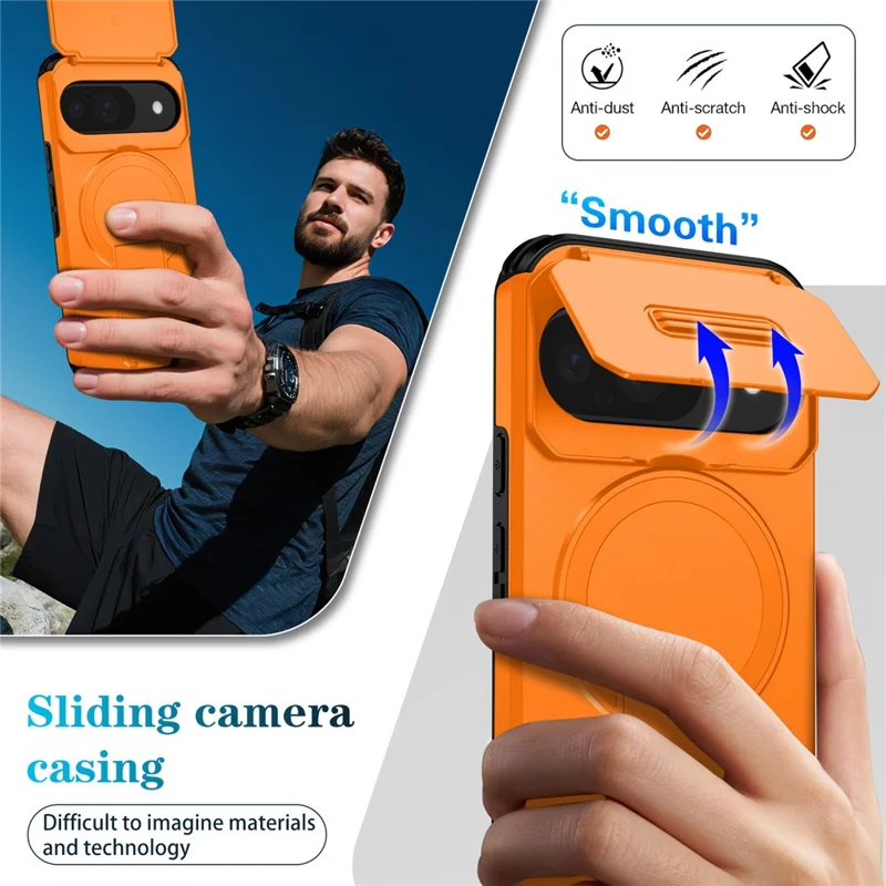 Kickstand Case for Google Pixel 10 Pro / 10 / 9 Pro / 9 PC + TPU Camera Slider Phone Cover Magnetic Case - Orange