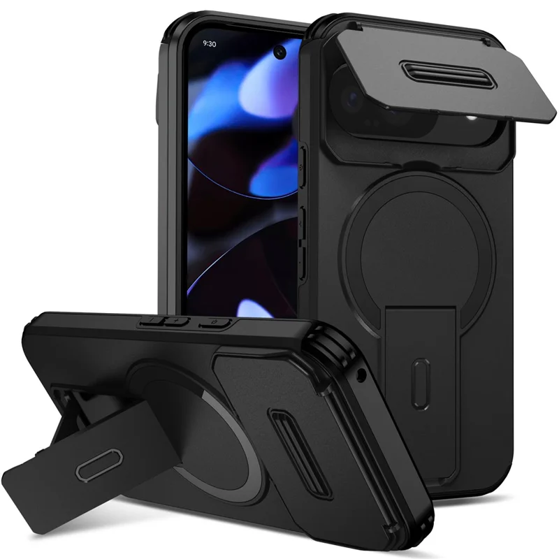 Estuche con Soporte para Google Pixel 10 Pro / 10 / 9 Pro / 9 PC + Cubierta de Teléfono Deslizante de TPU Compatible con MagSafe - Negro