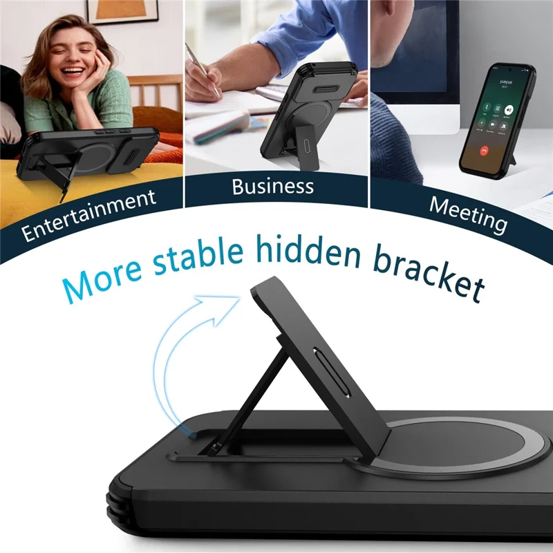 Estuche con Soporte para Google Pixel 10 Pro / 10 / 9 Pro / 9 PC + Cubierta de Teléfono Deslizante de TPU Compatible con MagSafe - Negro