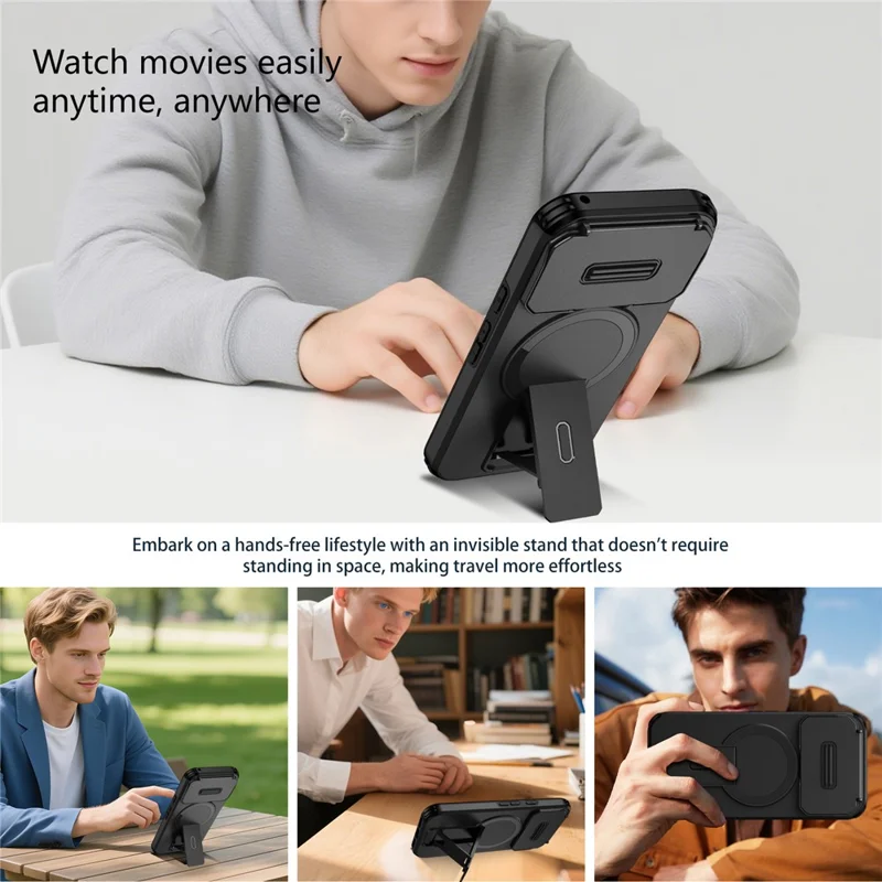 Estuche con Soporte para Google Pixel 10 Pro / 10 / 9 Pro / 9 PC + Cubierta de Teléfono Deslizante de TPU Compatible con MagSafe - Negro