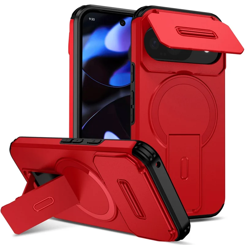 Capa com Suporte para Google Pixel 10 Pro / 10 / 9 Pro / 9 PC + Capa de Telefone Slider de Câmera TPU Compatível com MagSafe - Vermelho