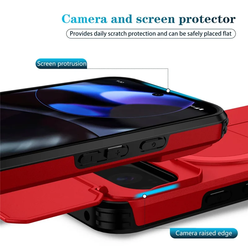 Capa com Suporte para Google Pixel 10 Pro / 10 / 9 Pro / 9 PC + Capa de Telefone Slider de Câmera TPU Compatível com MagSafe - Vermelho