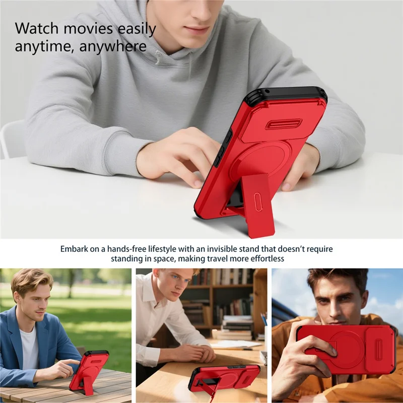 Capa com Suporte para Google Pixel 10 Pro / 10 / 9 Pro / 9 PC + Capa de Telefone Slider de Câmera TPU Compatível com MagSafe - Vermelho