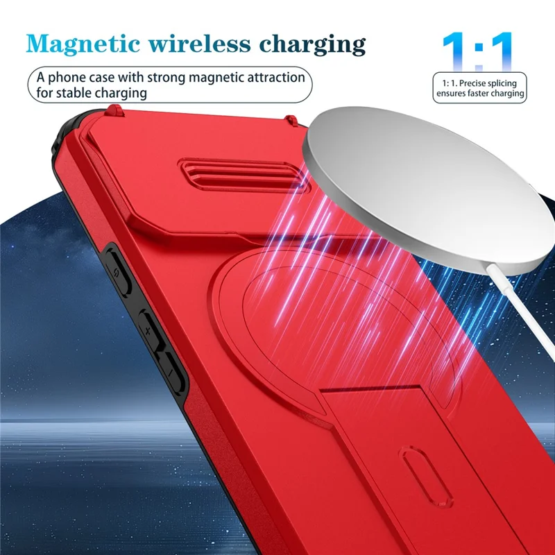 Capa com Suporte para Google Pixel 10 Pro / 10 / 9 Pro / 9 PC + Capa de Telefone Slider de Câmera TPU Compatível com MagSafe - Vermelho