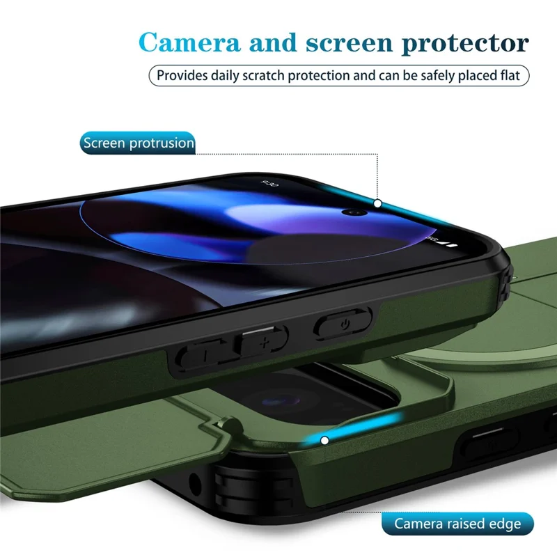 Kickstand Case for Google Pixel 10 Pro / 10 / 9 Pro / 9 PC + TPU Camera Slider Phone Cover Magnetic Case - Green