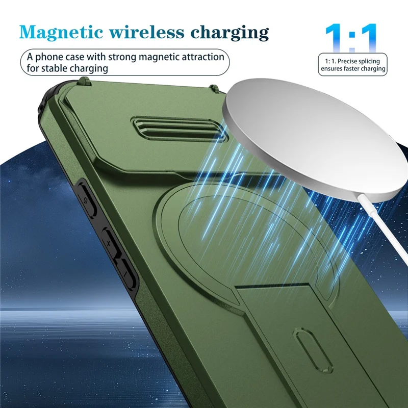 Kickstand Case for Google Pixel 10 Pro / 10 / 9 Pro / 9 PC + TPU Camera Slider Phone Cover Magnetic Case - Green