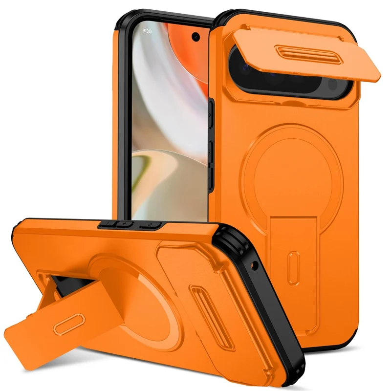 For Google Pixel 10 Pro XL / 9 Pro XL Case Kickstand Camera Slider PC + TPU Phone Cover Magnetic Case - Orange