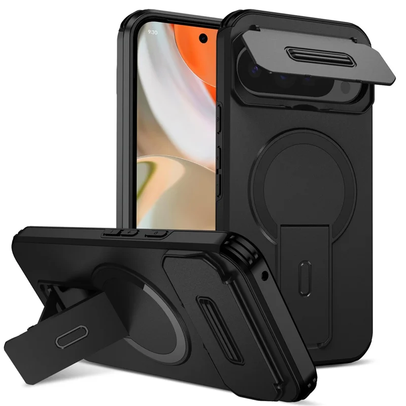 Pour Google Pixel 10 Pro XL / 9 Pro XL Étui Béquille Curseur Appareil Photo PC + Étui de Téléphone TPU Compatible avec MagSafe - Noir