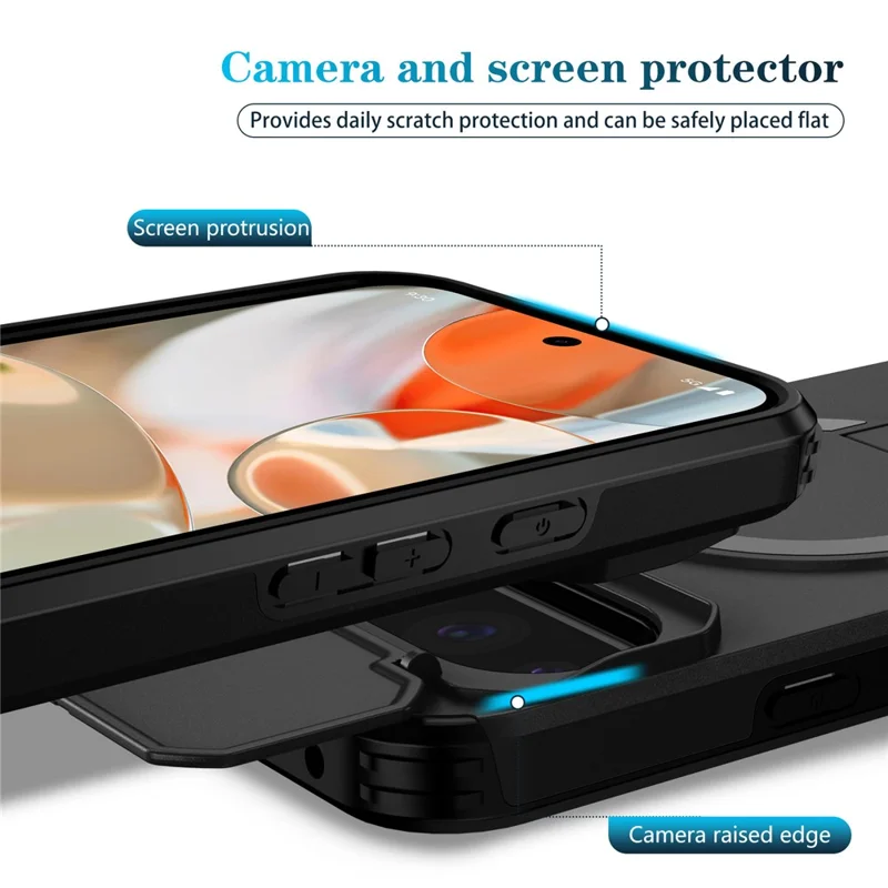 Pour Google Pixel 10 Pro XL / 9 Pro XL Étui Béquille Curseur Appareil Photo PC + Étui de Téléphone TPU Compatible avec MagSafe - Noir