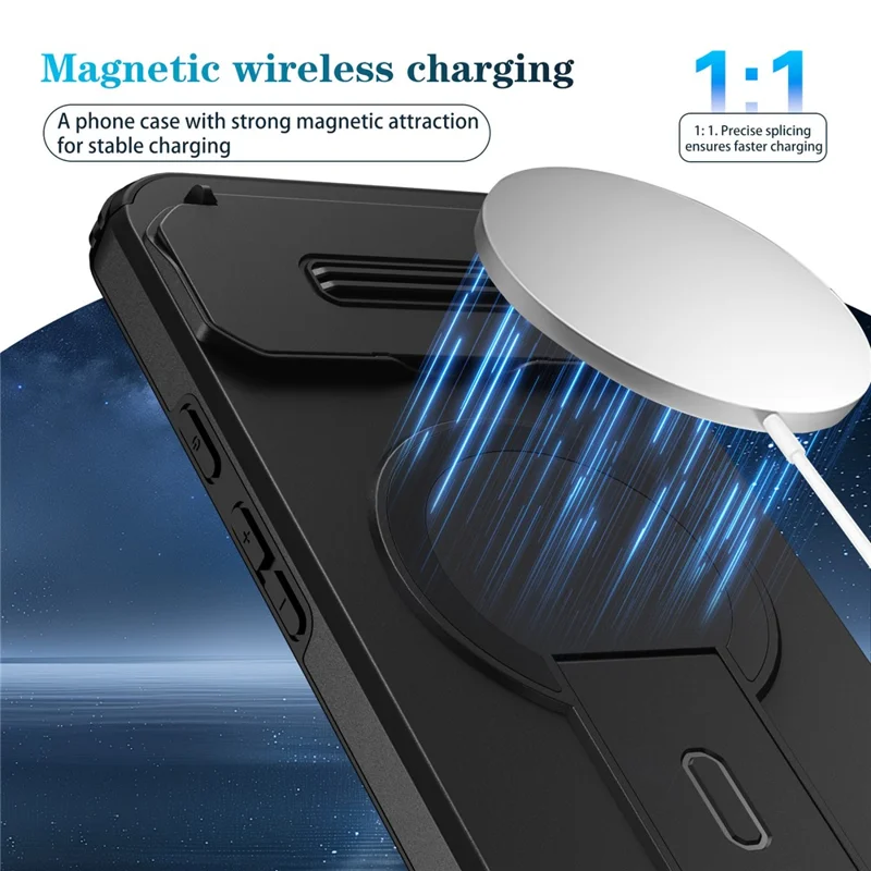 Pour Google Pixel 10 Pro XL / 9 Pro XL Étui Béquille Curseur Appareil Photo PC + Étui de Téléphone TPU Compatible avec MagSafe - Noir