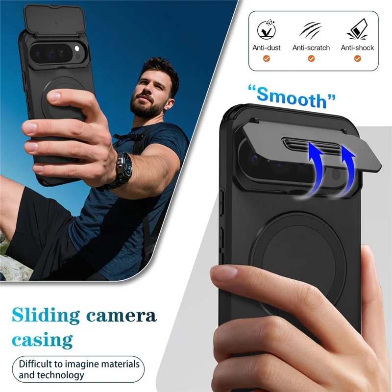Pour Google Pixel 10 Pro XL / 9 Pro XL Étui Béquille Curseur Appareil Photo PC + Étui de Téléphone TPU Compatible avec MagSafe - Noir