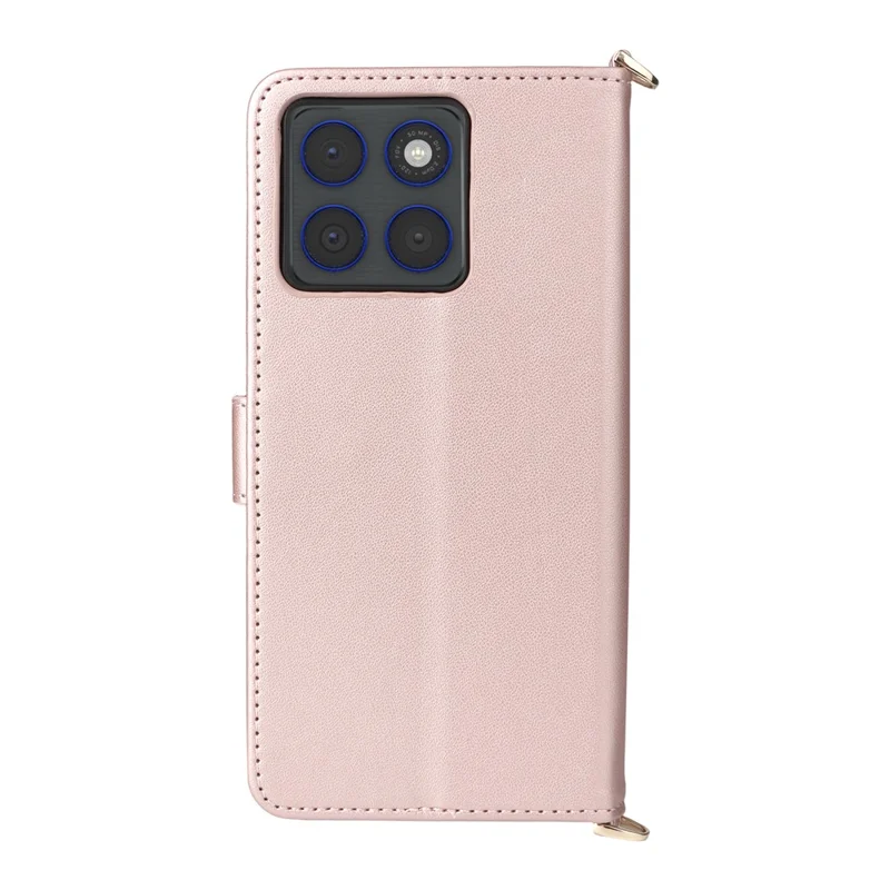 For Motorola Edge 70 5G Leather Case Stand Wallet Phone Cover with Shoulder / Wrist Strap - Pink