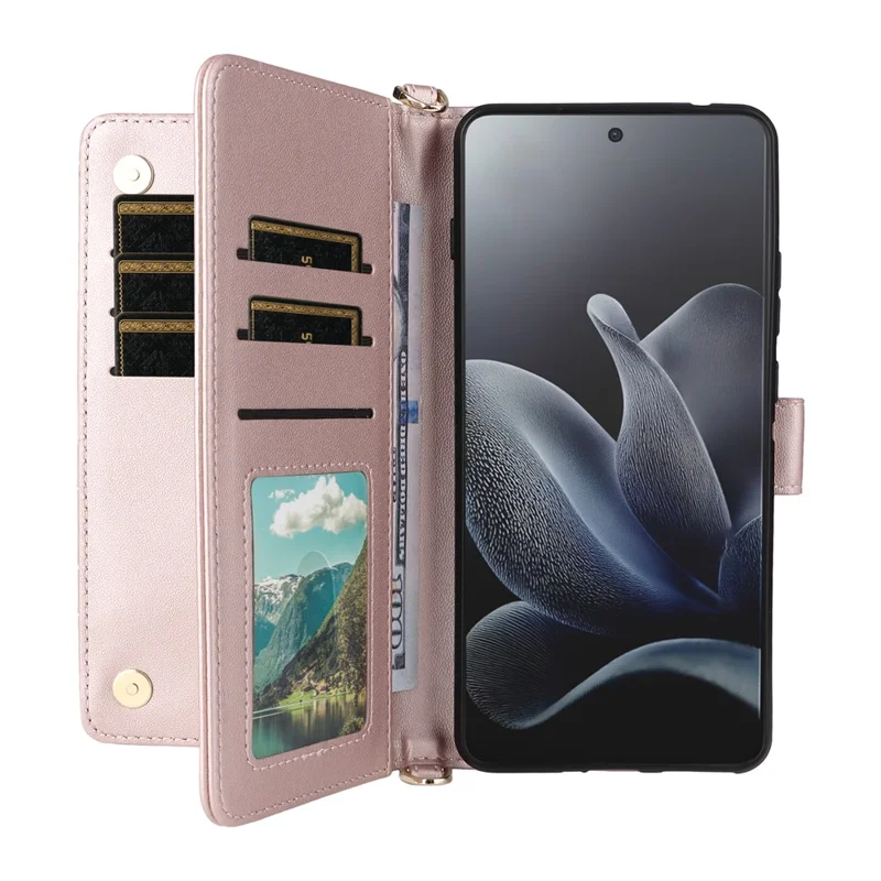 For Motorola Edge 70 5G Leather Case Stand Wallet Phone Cover with Shoulder / Wrist Strap - Pink
